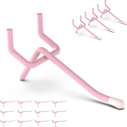 HUHOLE 50-Pack Pink Pegboard Hooks 2 Inch, Decorative Metal Peg Board Hangers with Rubber Safety Tips, Fits 1/8" & 1/4" Boards, Heavy Duty Organizer for Craft Room, Nursery, Garage & Retail Display