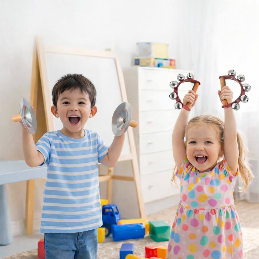 Stoie's Wooden Toddler Musical Instruments with Drum, Hand Bells, Flute, Maracas, Castanet, Tamburine, for Babies and Kids, Eco Friendly Montessori Educational Toy