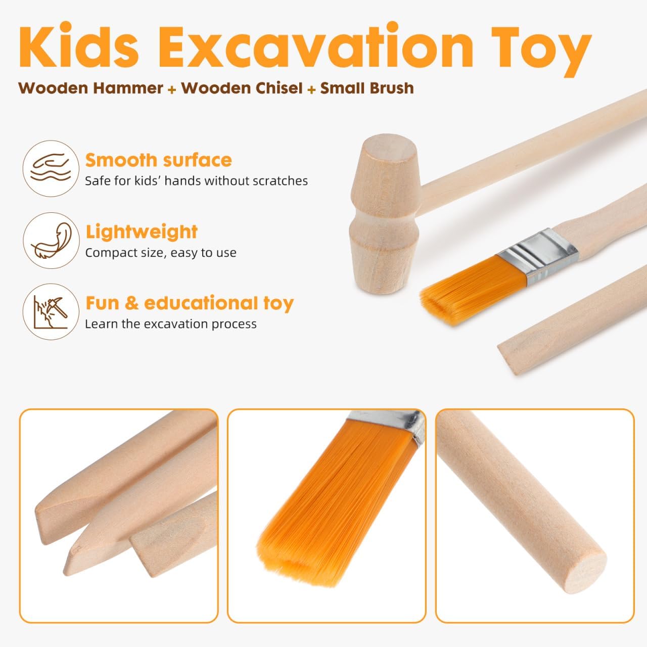 TOYANDONA Dinosaur Digging Tools Toy Kit with Hammer Chisel Brush Small Lightweight Excavation Set for Kids Stem Learning and Gemstone Digging Play
