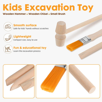 VOSAREA 3 Sets of Dinosaur Digging Tools Kids Play Learning Tools Small Digging Brush Chisel Hammer Toy STEM Science Kits