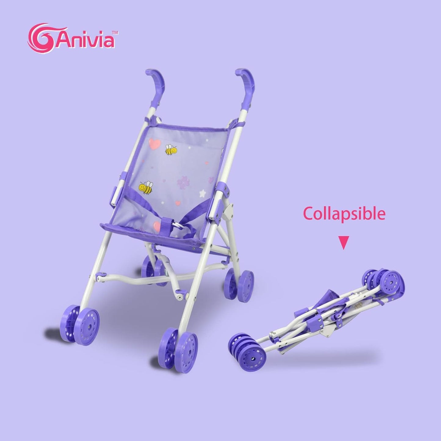 Anivia Stroller Toy Collection Doll Stroller Baby Doll Accessories for Toddlers 1-3Heart Design Gifts for Toddlers and Girls Toy Stroller
