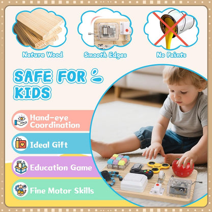Busy Board for Toddler Kid Early Development, Fidget Sensory Learning Motor Skills Montessori Toy for Age 3 4 5, Busy Pad Fidget Spinner Travel Toy Birthday Gifts Educational Activities for Boy Girl
