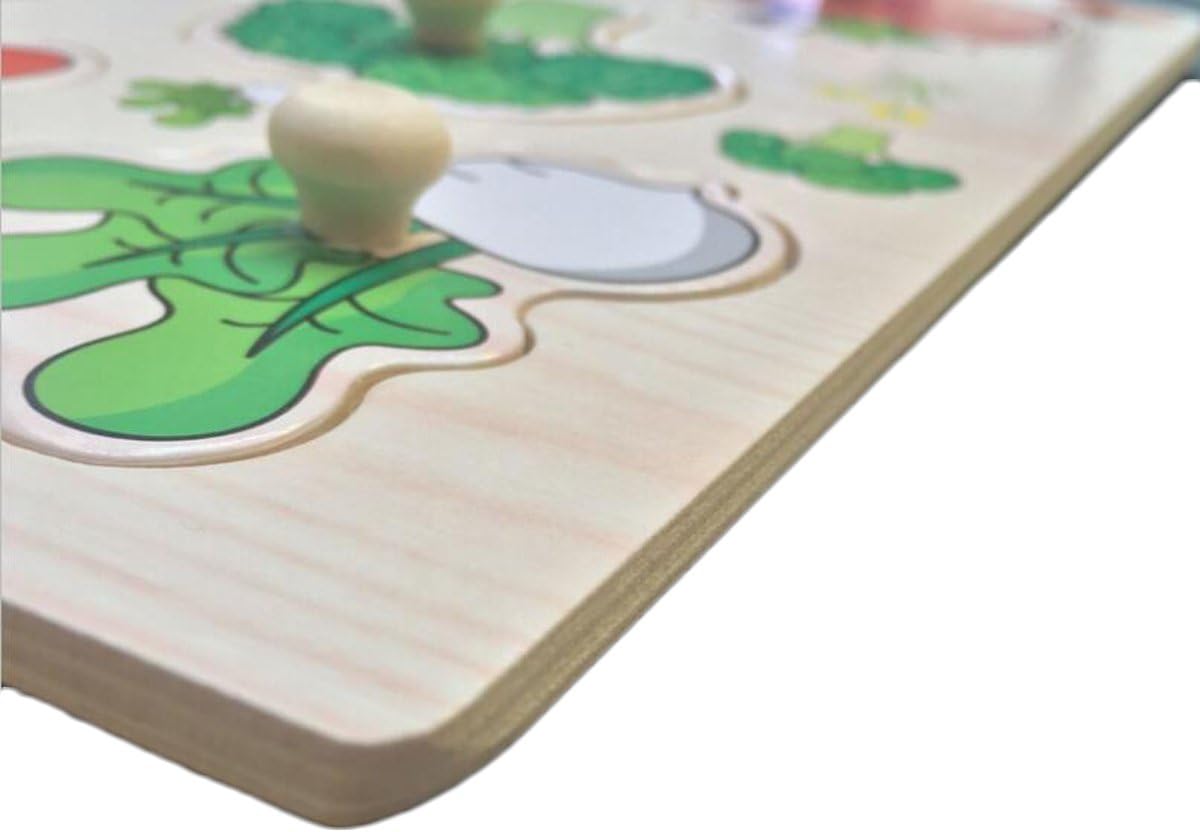 Home Learning Preschool Early Educational Development Colorful Fruit and Vegetables Wooden Peg Puzzle Jigsaw Bundle Shape Toys and Games for Age 3-7 Years Old Child Children Boys Girls