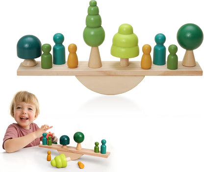 Promise Babe Wooden Baby Toys Balance Counting Toys Math Games Unfinished Wooden Peg Dolls Preschool Learning Educational Montessori Toys for Kids Toddlers