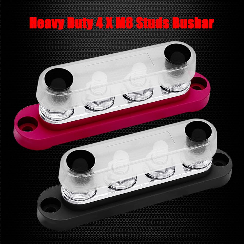 2 x #10 (M5) Studs Power Distribution Block with 5 x #8 (M4) Screws, Ampper 4.2" Bus Bar 12V Power Distribution Terminal Block Battery Busbar for Car Audio Solar (Red & Black)