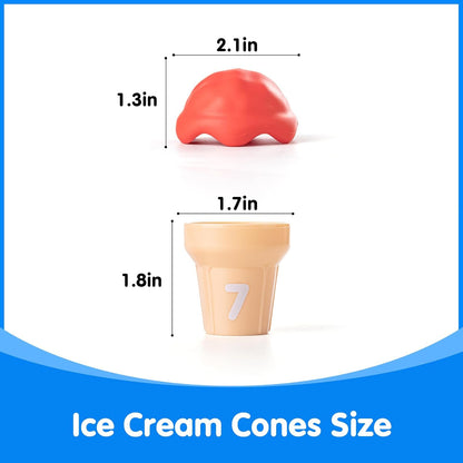 Ice Cream Counting Cones 1-10 – Number Matching Toy for Toddlers – 10 Cones + 10 Stacking Scoops, Educational Preschool Learning