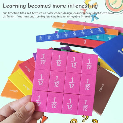 Fraction Manipulatives - 51pcs Foam Fraction Tiles and 51pcs Fraction Squares, Fractions Manipulatives with Fraction Blocks Bars (Tiles+Squares)