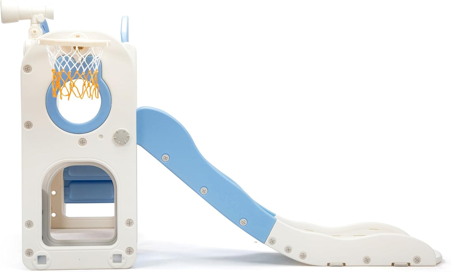 NYEEKOY 8-in-1 Toddler Slide and Climber Playset, Kids Slide Playground with Stairs, Tunnel, Telescope, Storage, Basketball Hoop and Ball, Indoor Outdoor, 1-3 Years Old, Blue