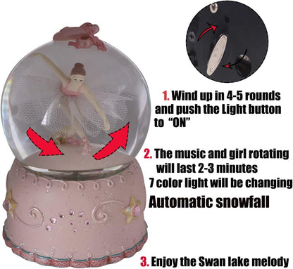 Ballerina Girl Swan Lake Rotate Musical Snow Globe with Automatic Snowfall and Colorful Lights (Swan Lake)