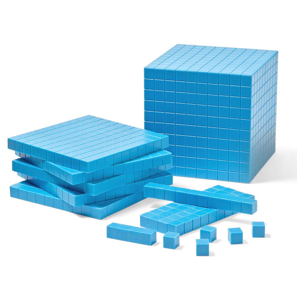 hand2mind Blue Plastic Base Ten Blocks Complete Classroom Set, Place Value Blocks, Counting Cubes, Math Blocks Kindergarten, Manipulative Kit for Mathematics for Elementary Teachers (Set of 161)