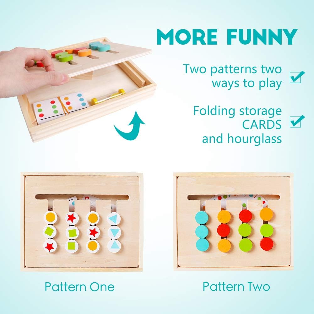Montessori Learning Toys Slide Puzzle Color and Shape Matching Logic Puzzles for Kids, Preschool Educational Wooden Brain Teasers Toy for Child Kids Age 3 4 5 6 7