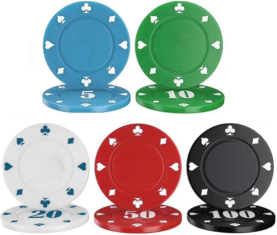100 Plastic Poker Chips with no denominations, DIY Print with Your Personalized Text, Poker Card Game Chips Bulk, Counting Discs Markers for Math Counting, Game Play, Party