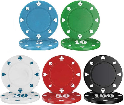 100 Plastic Poker Chips with no denominations, DIY Print with Your Personalized Text, Poker Card Game Chips Bulk, Counting Discs Markers for Math Counting, Game Play, Party