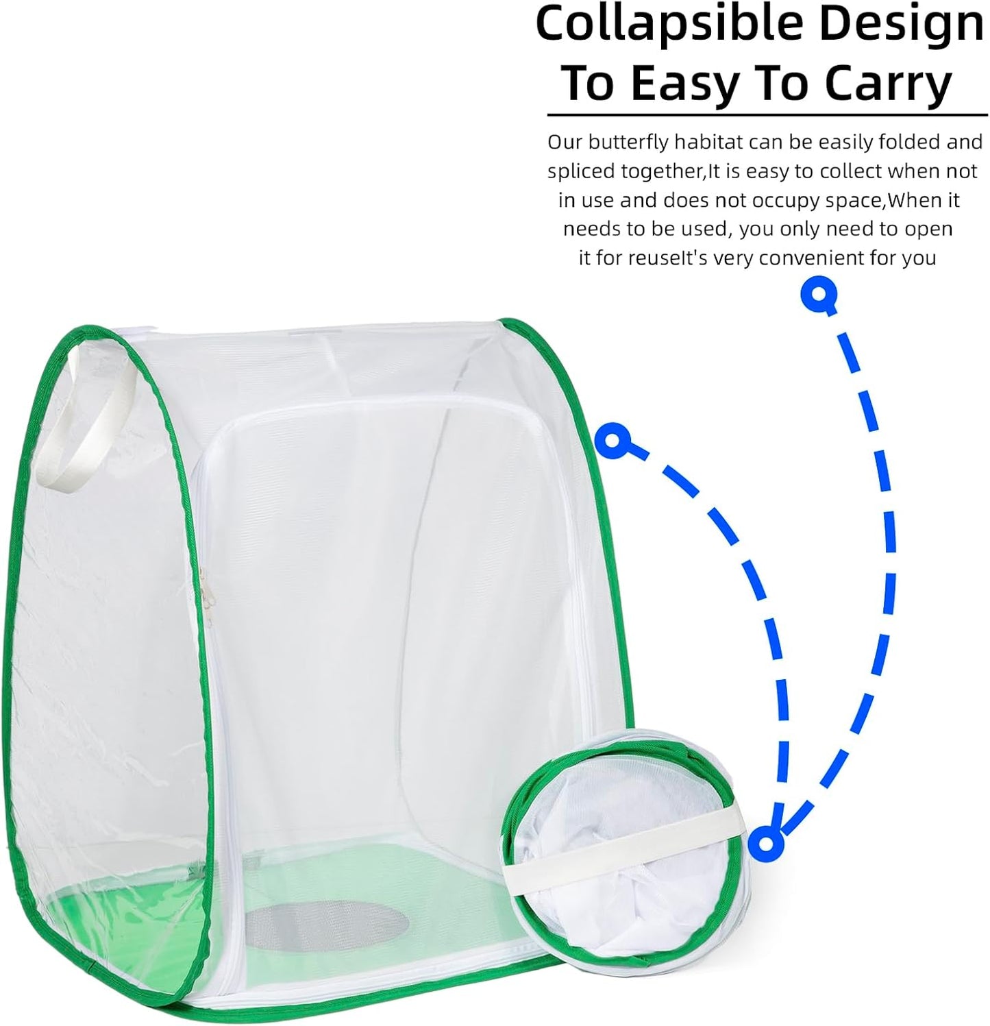 Outdoor Pop-up Large Insect and Butterfly Net Habitat，Windproof Trapezoidal Design，Collapsible Caterpillar Growing Mesh Cage Terrarium