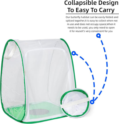 Outdoor Pop-up Large Insect and Butterfly Net Habitat，Windproof Trapezoidal Design，Collapsible Caterpillar Growing Mesh Cage Terrarium