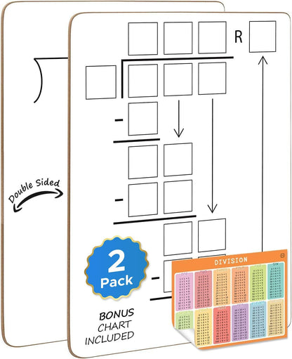 Dry Erase Multiplication & Division Board 9"x12" Double Sided Practice Whiteboard with 2x1 & 2x2 Digit Multiplication for Home, School, Classroom, Kids, Students Math Manipulatives Lapboard