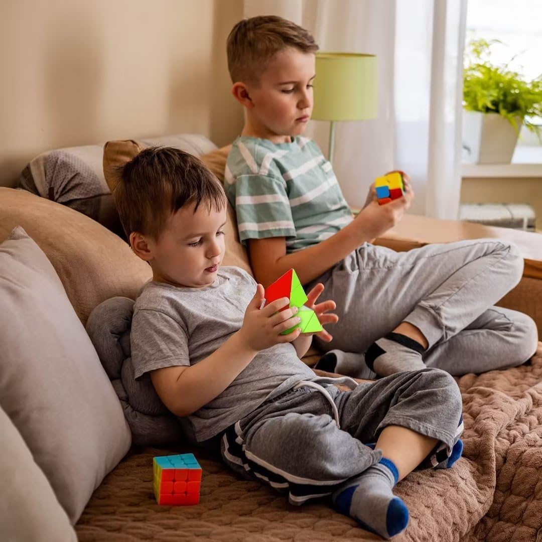 Speed Cube Set 3-in-1 Stickerless: 2x2, 3x3 & Pyramid Speed Cubes | Easter Gifts Basket Stuffers Boy Toys for All Ages