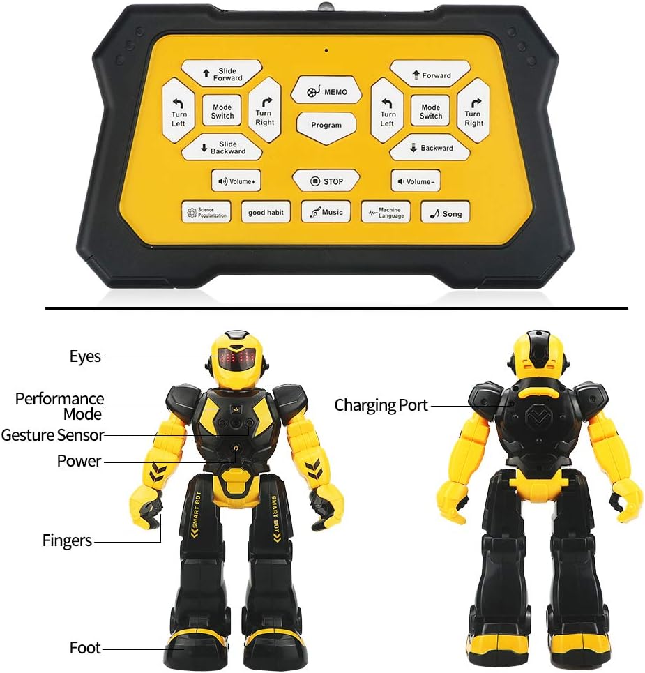Remote Control Robot For Kids, Intelligent Programmable Robot With Infrared Controller Toys, Dancing, Singing, Moonwalking and LED Eyes, Gesture Sensing Robot Kit For Childrens Entertainment (Blue)