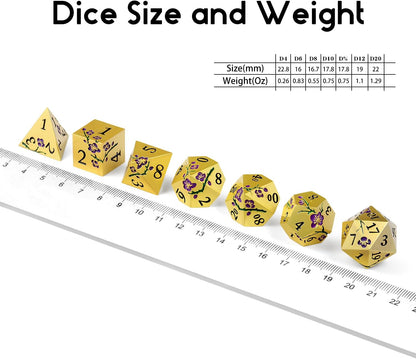 DnDnD Heavy Polyhedral Metal Dice Set with Metal Box, 7-die Shiny Blue Surface with Golden Number for RPG,Dungeons and Dragons,Pathfinder,Shadowrun,D&D,Role Palying Game and Math Teaching - Colors A