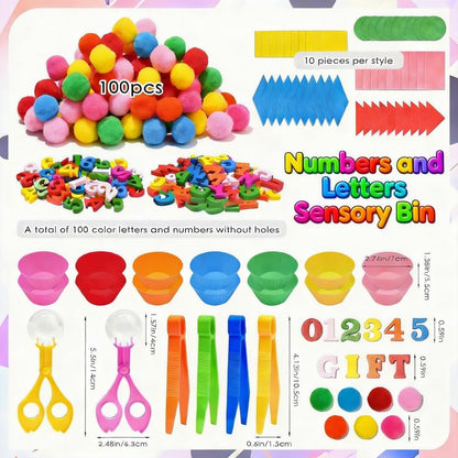 270 Pcs Numbers and Letters Sensory Bin Items Back to School Counting Sorting Sensory Bin Filler Fine Motor Numbers and Letters Geometric Figure Counts for Easter Spring Summer Sorting