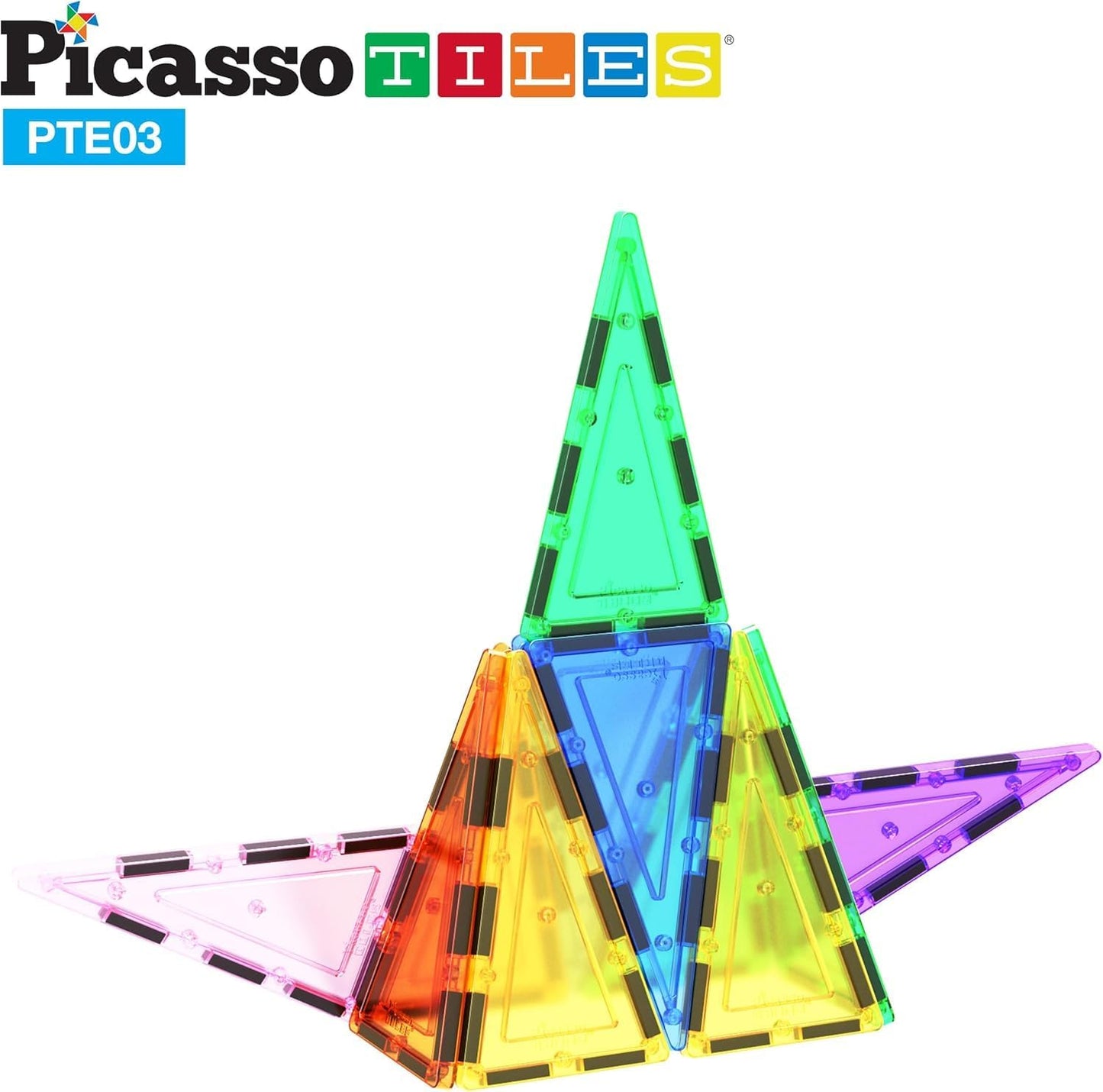 PicassoTiles 4pcs Magnetic Building Block Large Square Shape Magnet Tiles Construction Toy STEM Learning Kit Educational Playset Playboard Pretend Play Stacking Blocks Child Brain Development PTE09