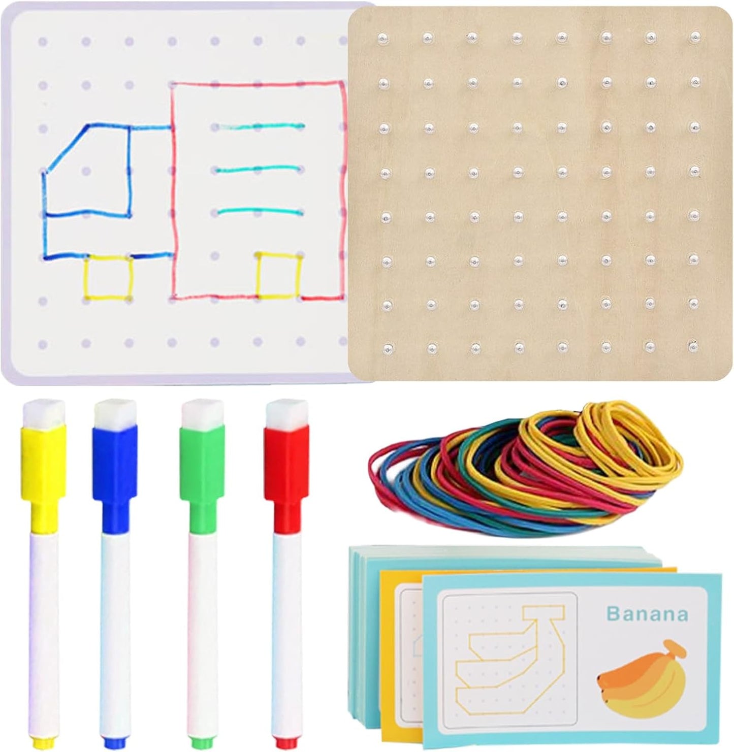 Geo Boards for Classroom,Education Toys for Kids | Wooden Geoboards with Rubber Bands, Educational Toy Gift for Boys and Girls