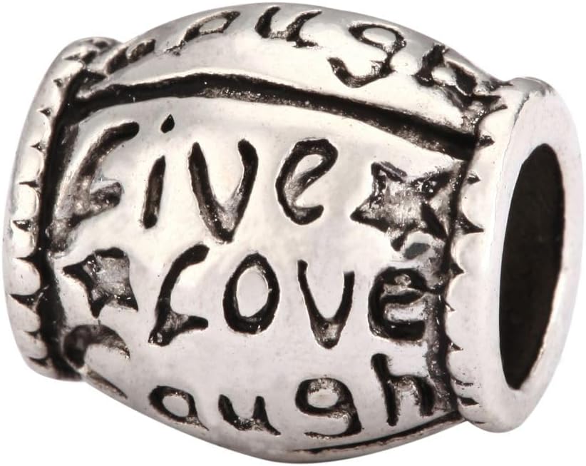 40pcs Live Love Laugh Large Hole Loose Beads (4.5mm Hole) Antique Silver Metal Spacer for DIY Craft Jewelry Making MEC-C9