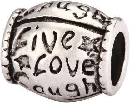 40pcs Live Love Laugh Large Hole Loose Beads (4.5mm Hole) Antique Silver Metal Spacer for DIY Craft Jewelry Making MEC-C9