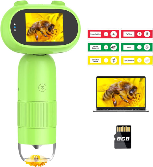 Hayve Handheld Digital Microscope for Kids 1000X,16MP Portable Pocket Microscope with 2inch IPS Screen,1080P Coin Magnifier for Collectors with 8 LEDs, PC View, 8GB