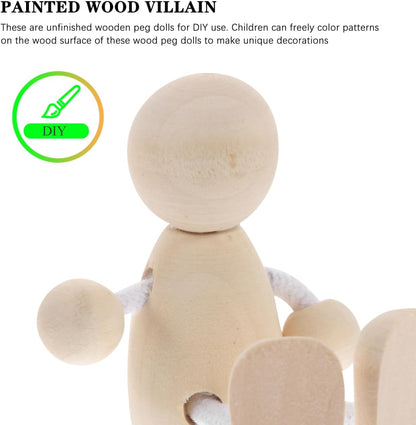 Tofficu 4pcs Unfinished Wooden Peg Dolls for Painting DIY Craft Peg People Figures for Teens Mini Natural Wood Figurines for Arts and Crafts Projects