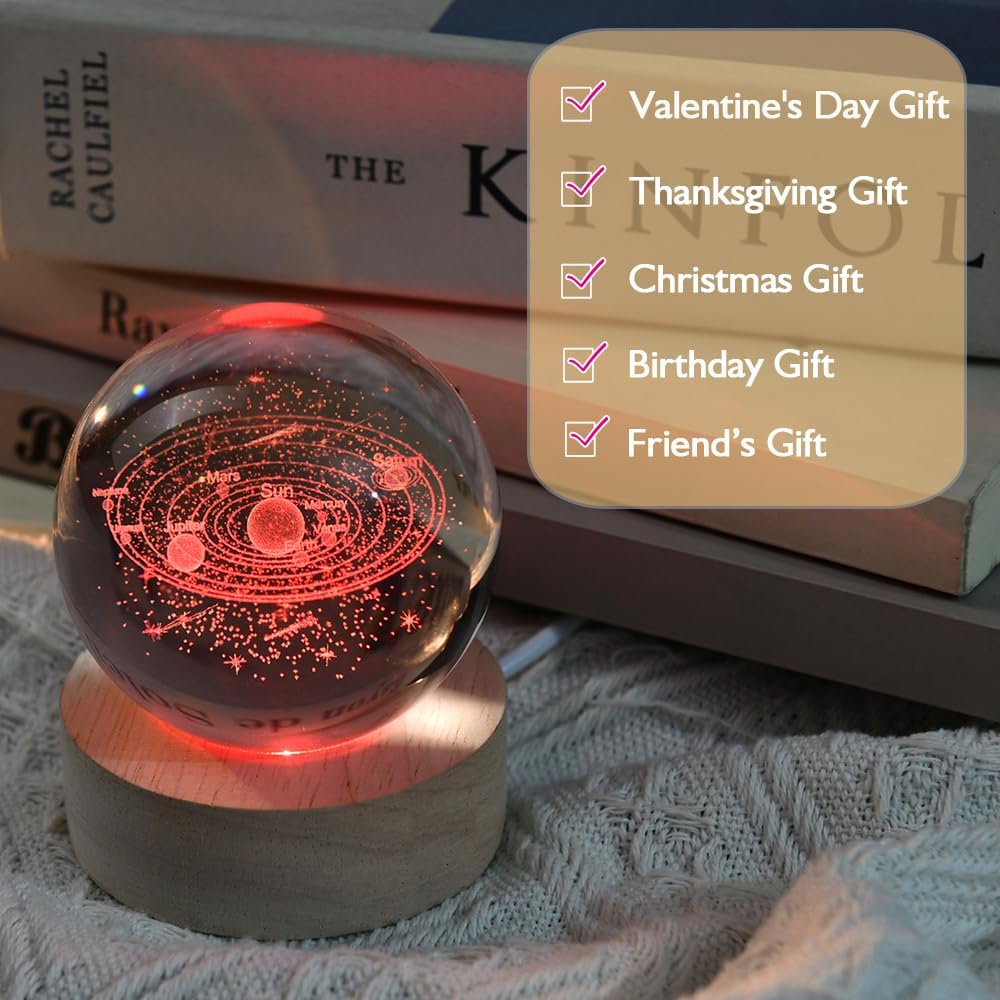 3D Solar System Crystal Ball Space Lover Model Themed Gifts 3D Planets Glass Ball 60mm Decorative Sphere Decor Astronomy Birthday Gift
