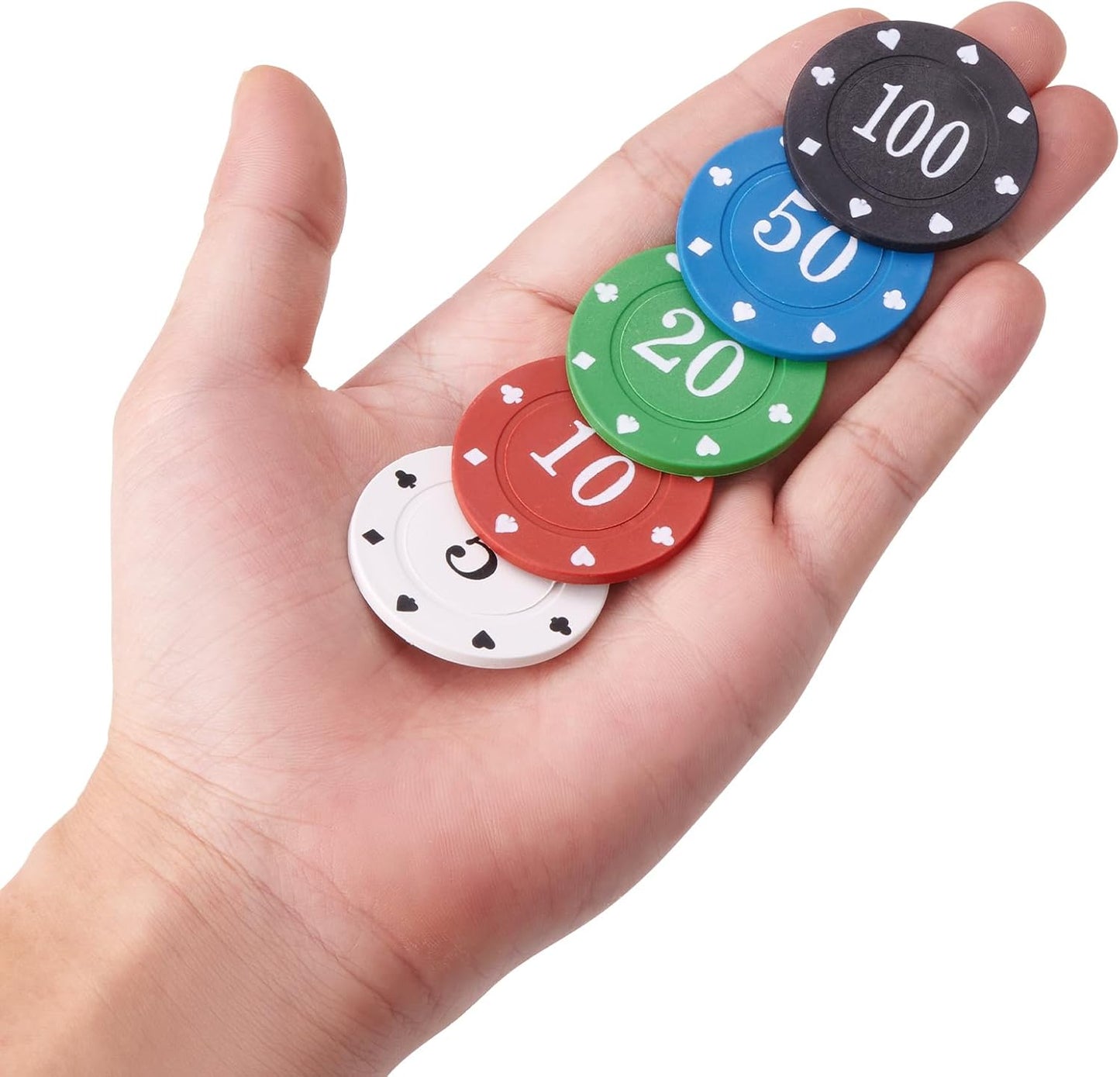 Poker Chips with Denominations, Poker Chips Set with Box or Bag, Plastic Learning Counters Disks and Learning Math Counting Chips,Game Night Party Supplies (Bag, 200)