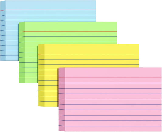 Index Cards 3x5 Inches, 300 PCS, Colored Flash Cards With Ring, Punched Lined Study Card Ruled Flashcards Notecards, Ruled Front And Blank Back, Note Card for School, College And Home