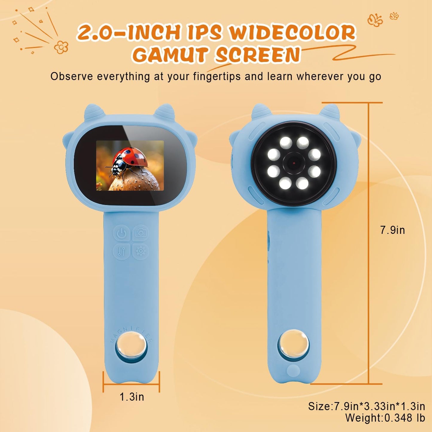 Microscope for Kids 500x Magnification,4X Zoom Mini Pocket Handheld Microscope with 2.0" Screen for Toddlers-STEM Educational Science Kit Toddler for Boys Girls Aged 3-12(Black)