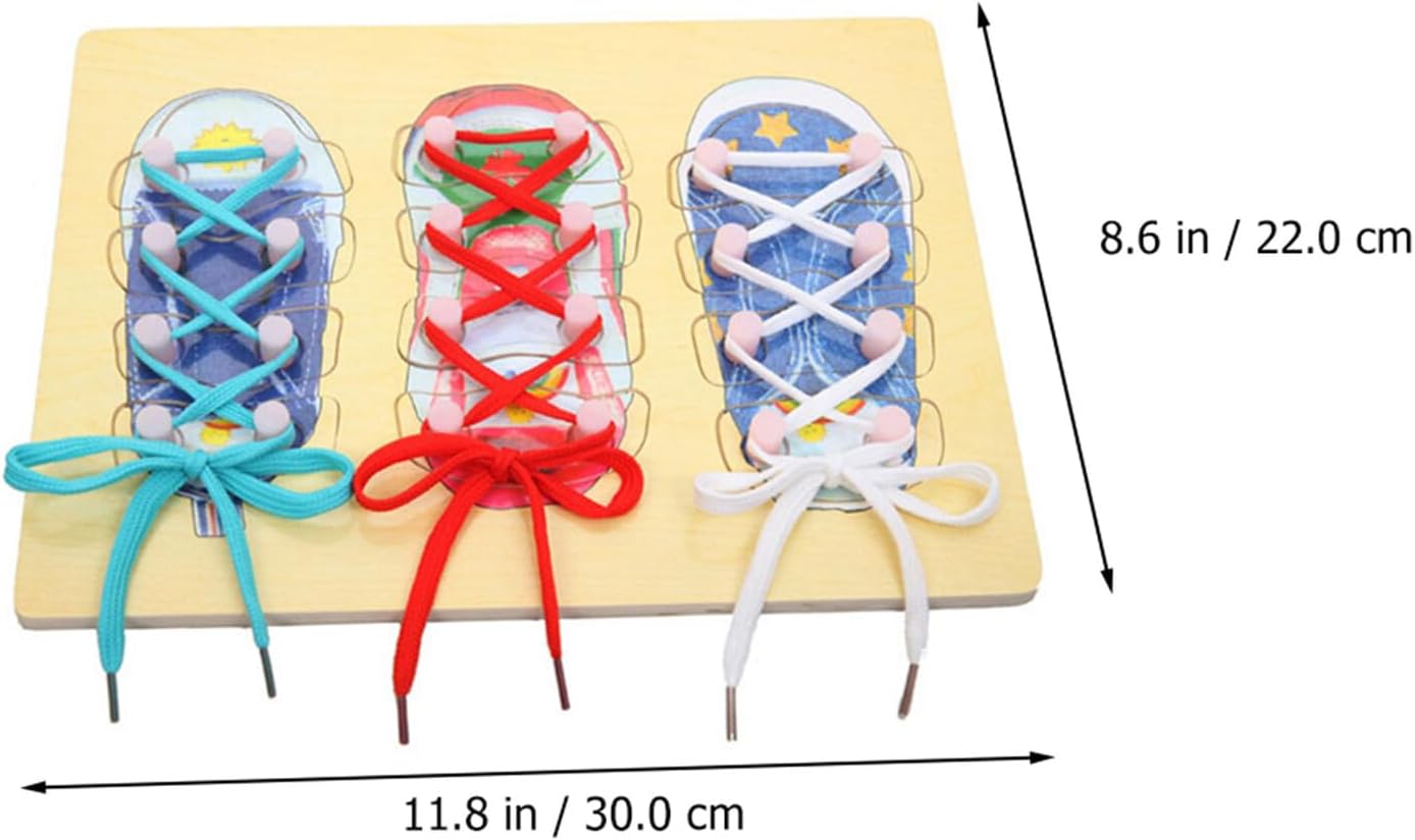 Toyvian Shoelace Threading Teaching Toy 11.81X8.66In Wooden Shoelace Board for Kids Learn to Tie Shoelaces Practice Shoe Tying Educational Toddler Toy for Fine Motor Skills Development