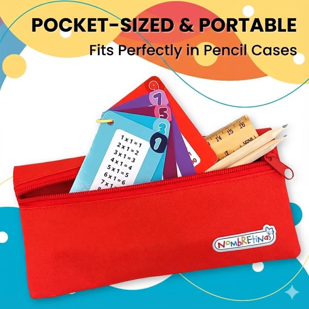 NOMBRETINAS Multiplication Flash Cards 1-10 for Kids - Durable PVC Plastic Math Tool with Binder Ring - Waterproof, Tear-Resistant & Portable Pocket Size for Elementary School