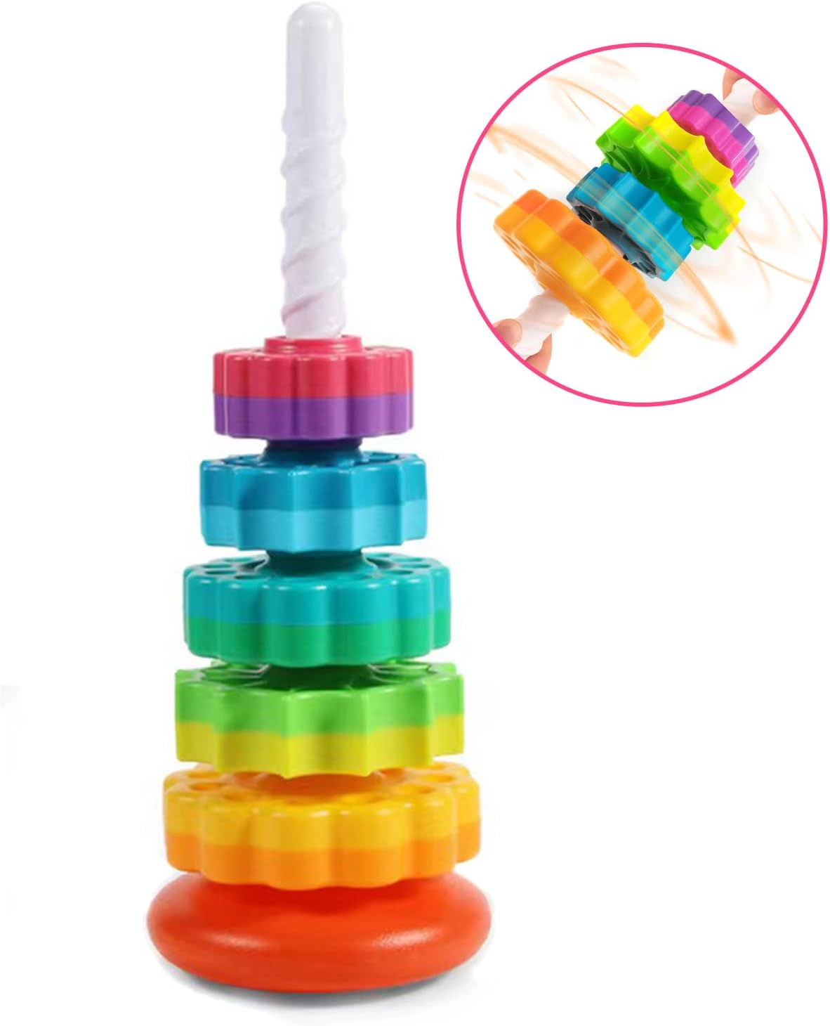 LUCKFUTURE Educational Spinning Stacking Toys, Rainbow Stacking Rings Baby Toy, Montessori Sensory Learning Toy for Girls and Boys Toddlers Toys for 1-3 Year Old