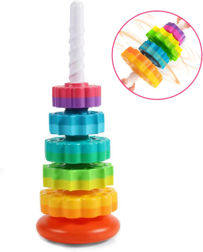 LUCKFUTURE Educational Spinning Stacking Toys, Rainbow Stacking Rings Baby Toy, Montessori Sensory Learning Toy for Girls and Boys Toddlers Toys for 1-3 Year Old