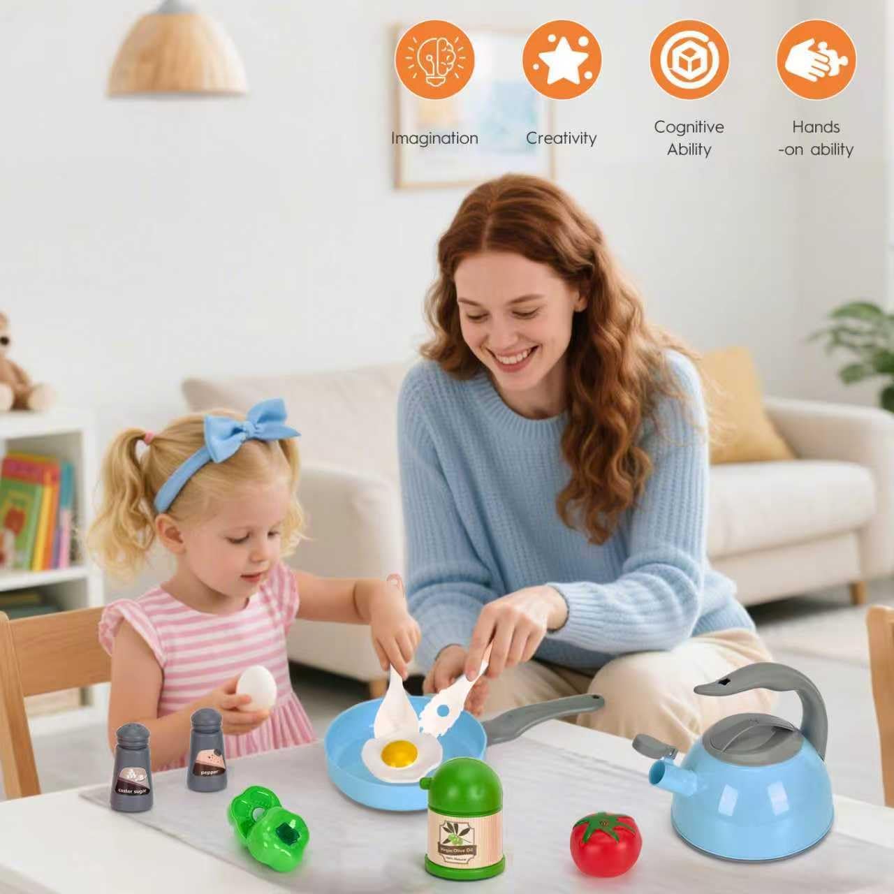 150Pcs Kitchen Playset, Toddlers Pretend Cooking Cookware Accessories, Food, Picnic Blanket, Fruits, Veges, 2Pack Shopping Storage Basket, Dessert and Prop Money, Gift for Kids (Pink)