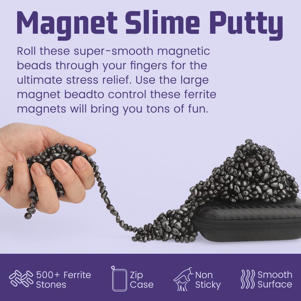 Umnodobn Magnet Slime Putty, Fidget Toy Ferrite Putty Beads, Hematite Magnetic Stones Eggs with 1.26 inch Magnet Balls, Cool Desk Toy, EDC Toy Science Kit Gift