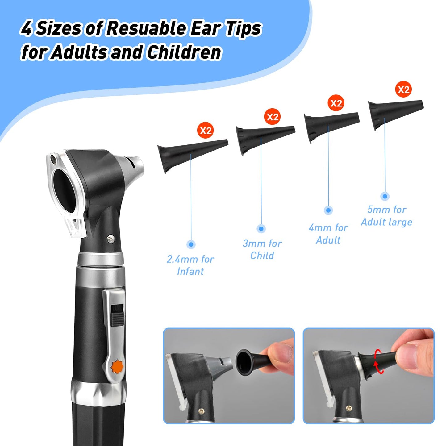 Scian Otoscope - Ear Scope with Light, Ear Infection Detector and Pocket Ear Checker Kit with 3X Magnify Lens, Suitable for Kids, Adults, Doctors, Pets(Pink)