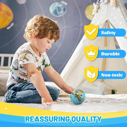 Umnodobn Mini Earth Soft Squishy Ball 3 Pack - 3.7 Inch Foam Globe Stress Balls for Boys Girls- Educational Geography Squishies Toys- Squeeze Sensory Learning Toy World Map for Kids Adults