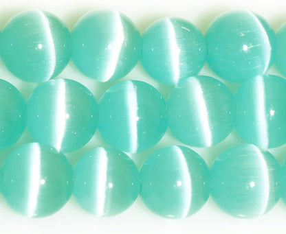 HAAMIIQII 8mm Light Blue Cat Eye Glass Round Crystal Stone Loose Gemstone Beads for Jewelry Making Bracelets Necklaces Earrings Crafts (45-50pcs)