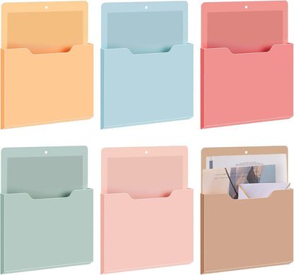 Fuutreo 6 Pcs Magnetic Wall File Organizer Magnetic Wall File Holder Refrigerator Magazine Holder for Mail Letters Paper(Aqua Green,Vertical-large)