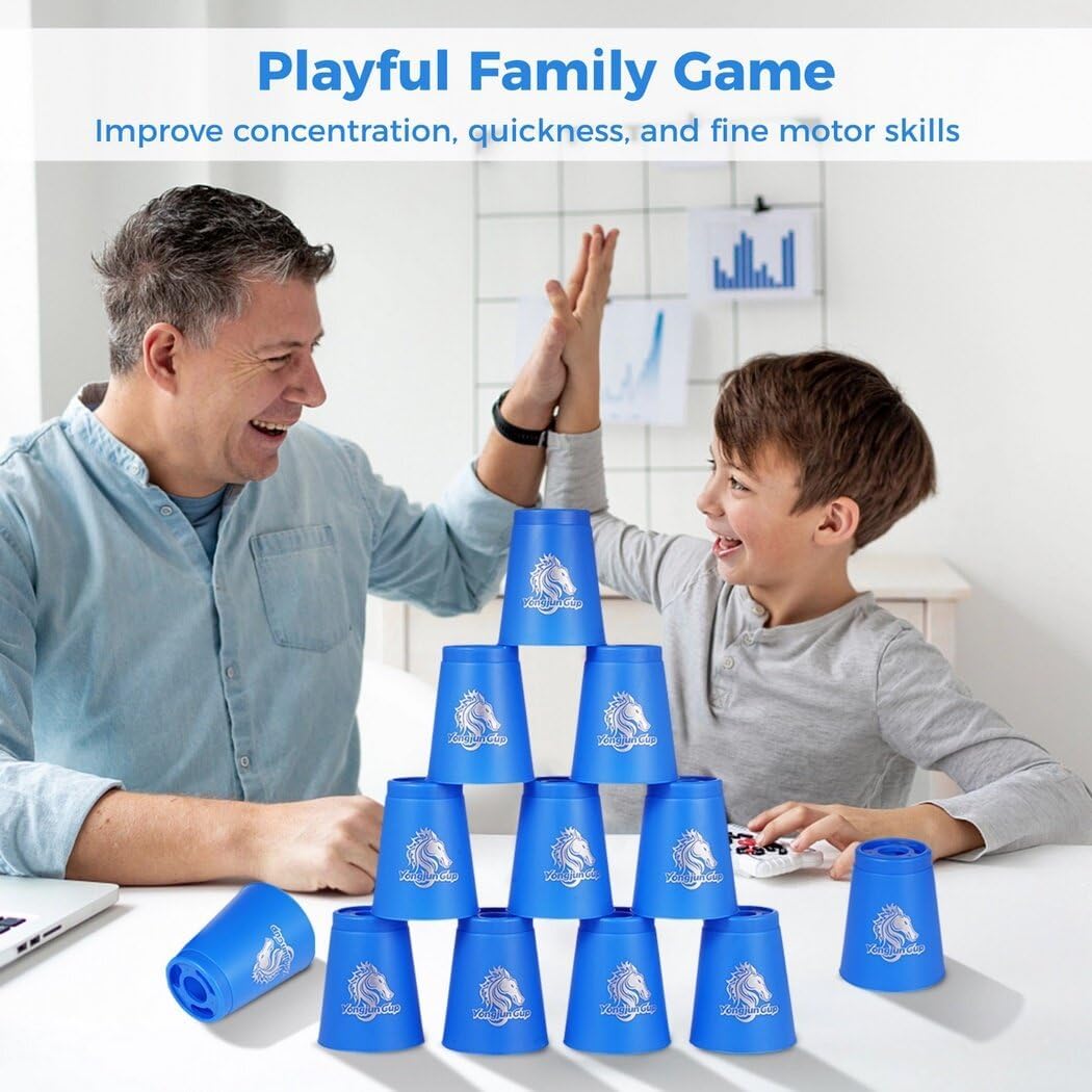 yeesport 48 PCS Sport Stacking Cups with Horse Pattern, Sport Training Game for Challenge Competition, Plastic Stacking Cups, Classic Family Game for Youth and Adults, Red+Blue+Green+Yellow
