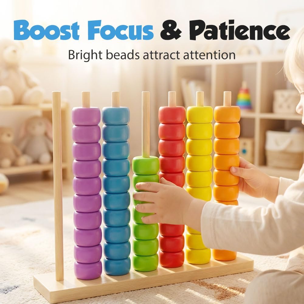 Color Matching Stacking Puzzle Game, 2026 Wooden Color Match Challenge Game Fast Color Stack Challenge Ring Stack Puzzle with Rings and Racks (2 Set)