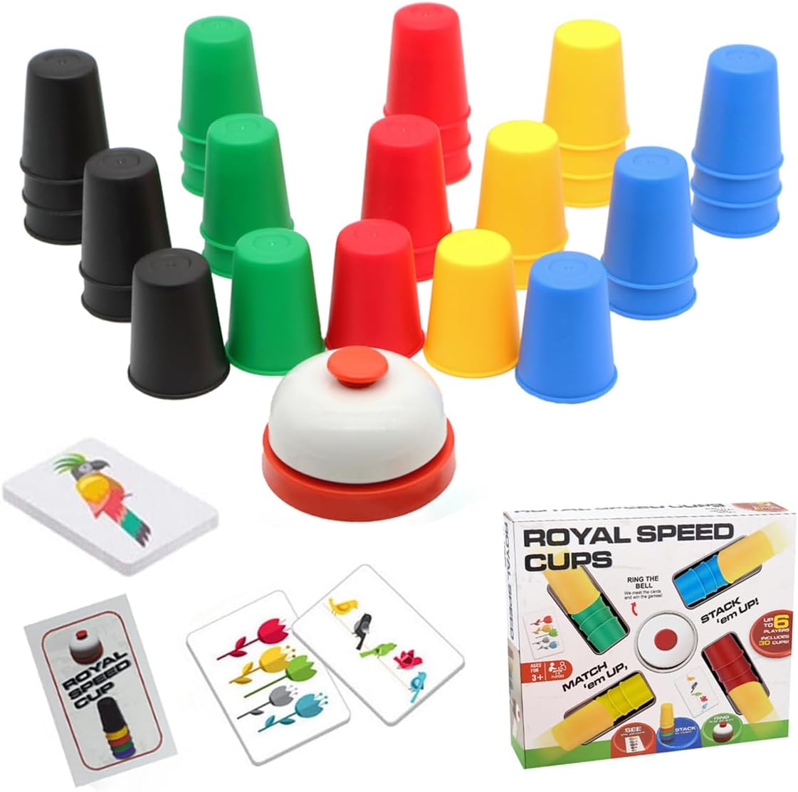 Quick Cups Games for Kids Intellectual Flying Stack Cups,Stacking Cups Games Parent-Child Interactive Game with 24 Picture Cards, 30 Cups