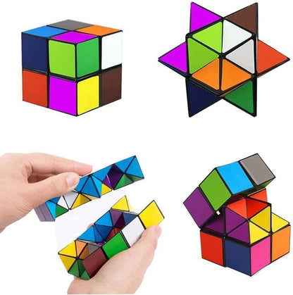 Magic Star Cube,SHONCO 2 in 1 Combo Infinity Cube Toy Transforming Geometric Puzzle 3D Assembly Fidget Stress Anxiety Relief Magic Puzzle Cubes for Kids and Adults
