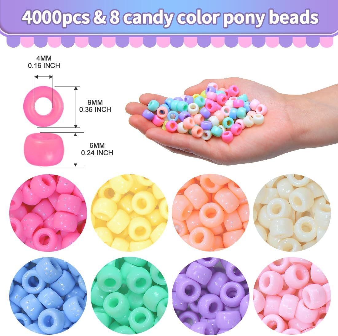 Praisebank 4000pcs Dark Green Pony Beads for Jewelry Making, Crafts, Hair Braids