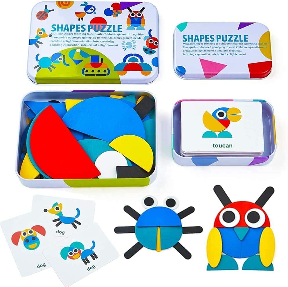 ExcelGadgets Wooden Block Puzzles,【 Includes 3D Plane Puzzle 】 Shapes Puzzle, Wooden Animals Games, Stem Activities, Travel Toys for Kids Ages 3-5, Toddlers - 60 Shapes